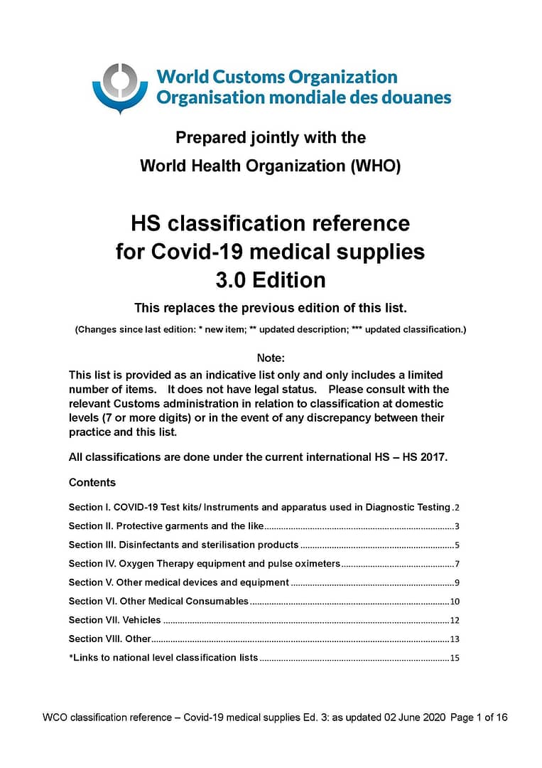HS classification reference for Covid 19 medical supplies (3.0 Edition)_Sayfa_01